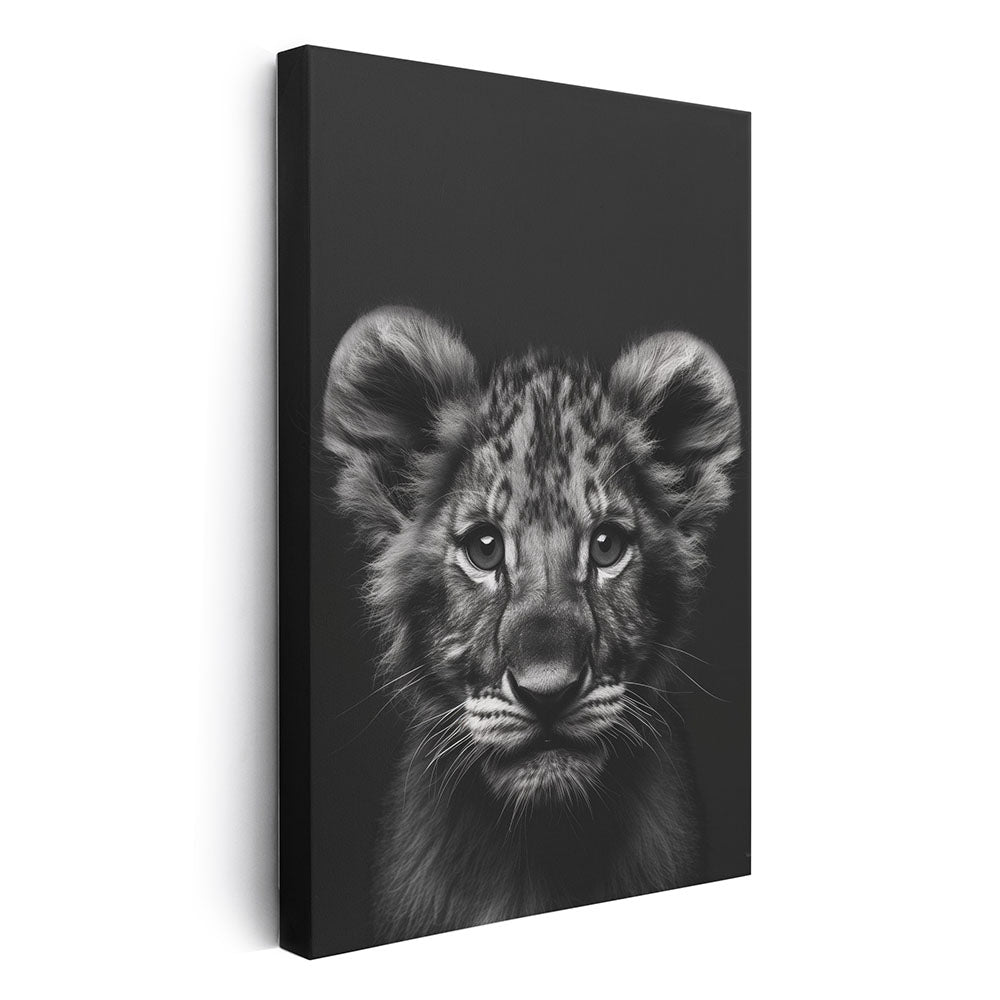 Leinwandbild Tierbild Löwenbaby Schwarz Weiß