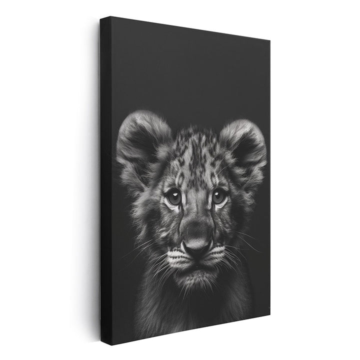 Leinwandbild Tierbild Löwenbaby Schwarz Weiß