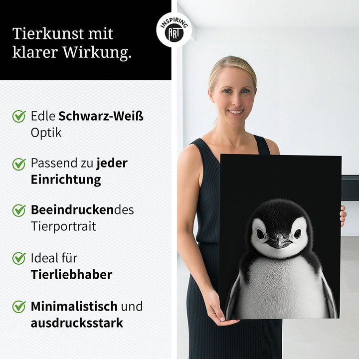 Leinwandbild: Tierporträt Pinguin "Icy" in Schwarz-Weiß