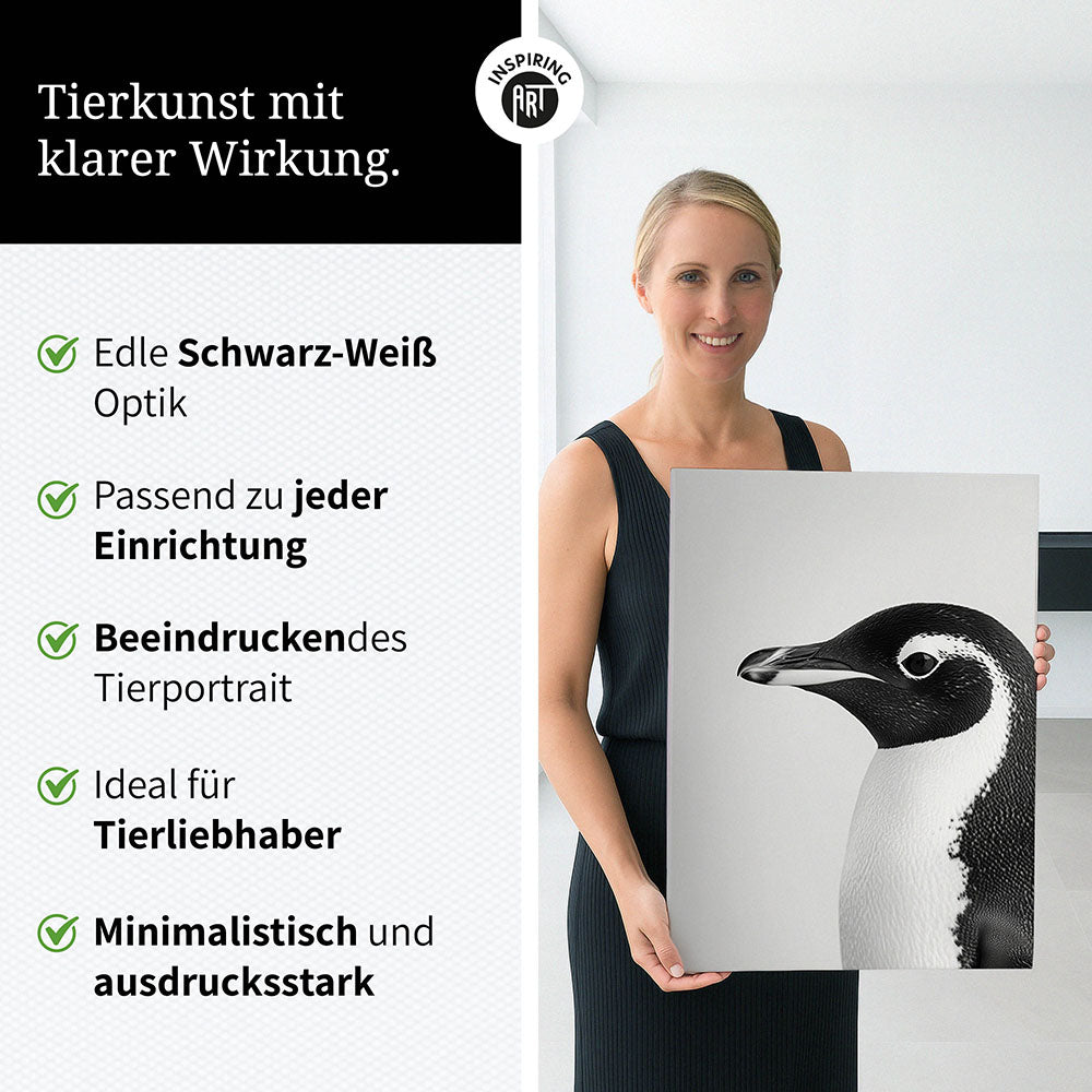 Leinwandbild: Tierporträt Pinguin "Marble" in Schwarz-Weiß