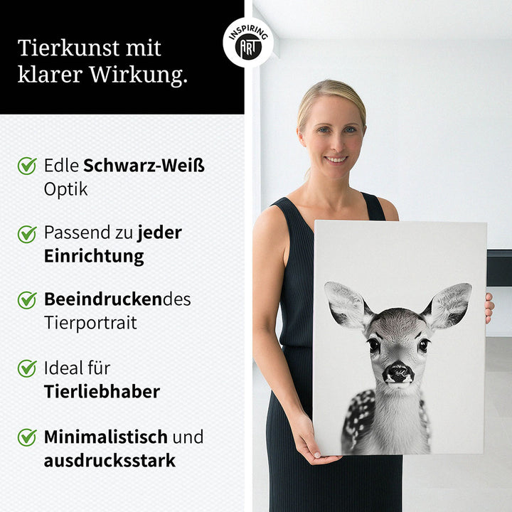 Leinwandbild: Tierporträt Reh "Hazel" in Schwarz-Weiß