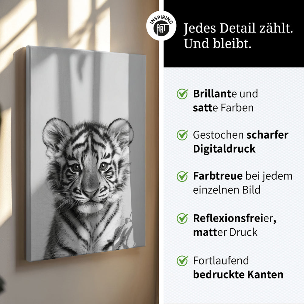 Leinwandbild: Tierporträt Tiger "Raja" in Schwarz-Weiß