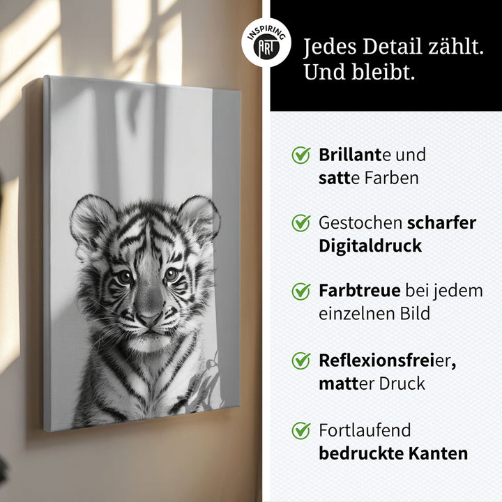 Leinwandbild: Tierporträt Tiger "Raja" in Schwarz-Weiß