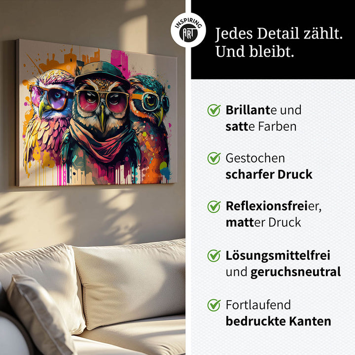 Leinwand Bild Eulen Cool Sonnenbrillen