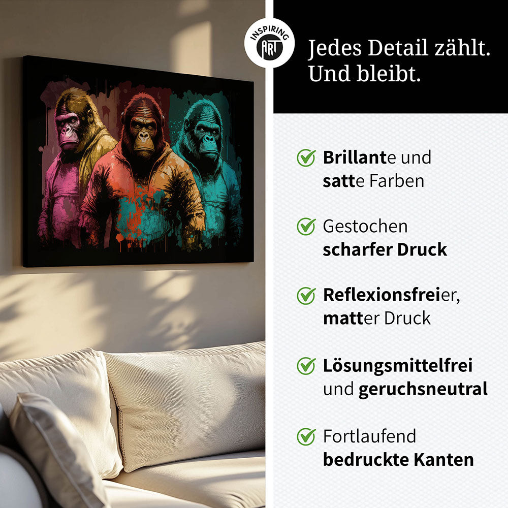 Wandbild Gorillas Bunt