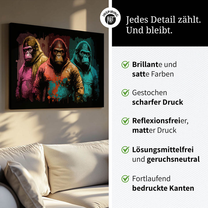 Wandbild Gorillas Bunt