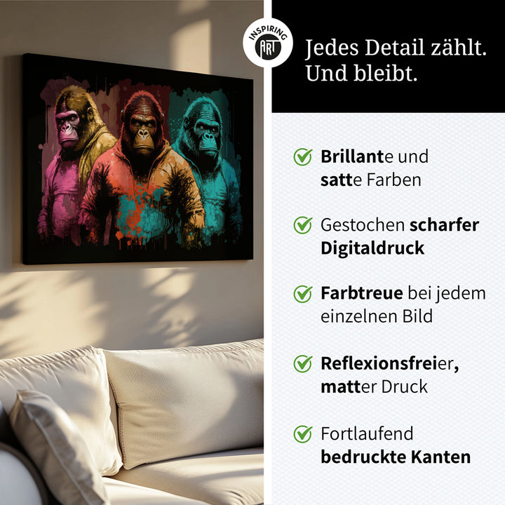 Wandbild Gorillas Bunt