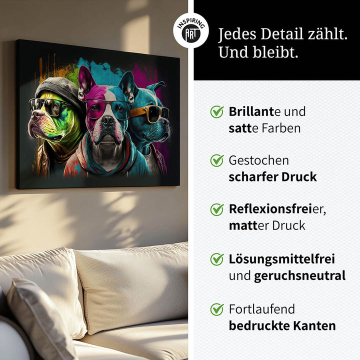 Leinwand Bild Hunde bunt cool Sonnenbrillen