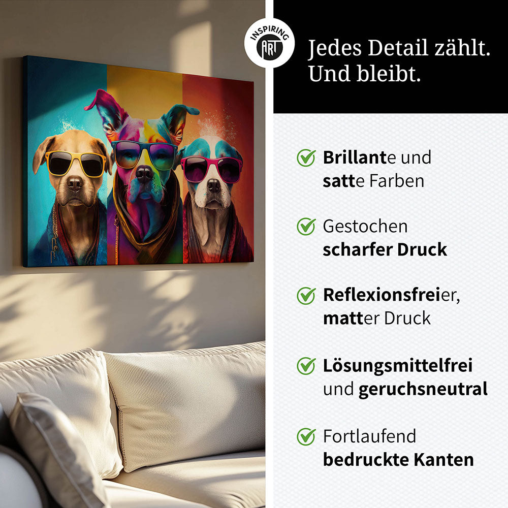 Leinwand Bild Hunde Bunt Sonnenbrillen
