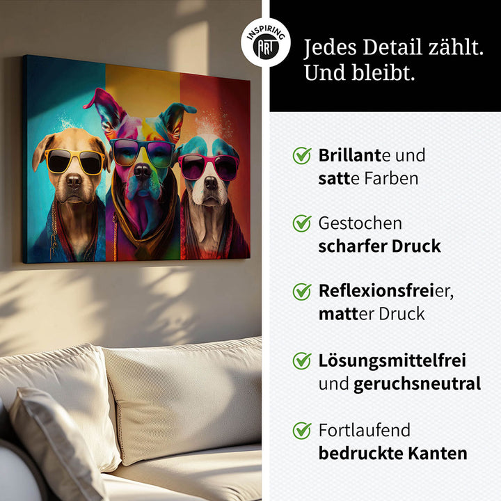 Leinwand Bild Hunde Bunt Sonnenbrillen