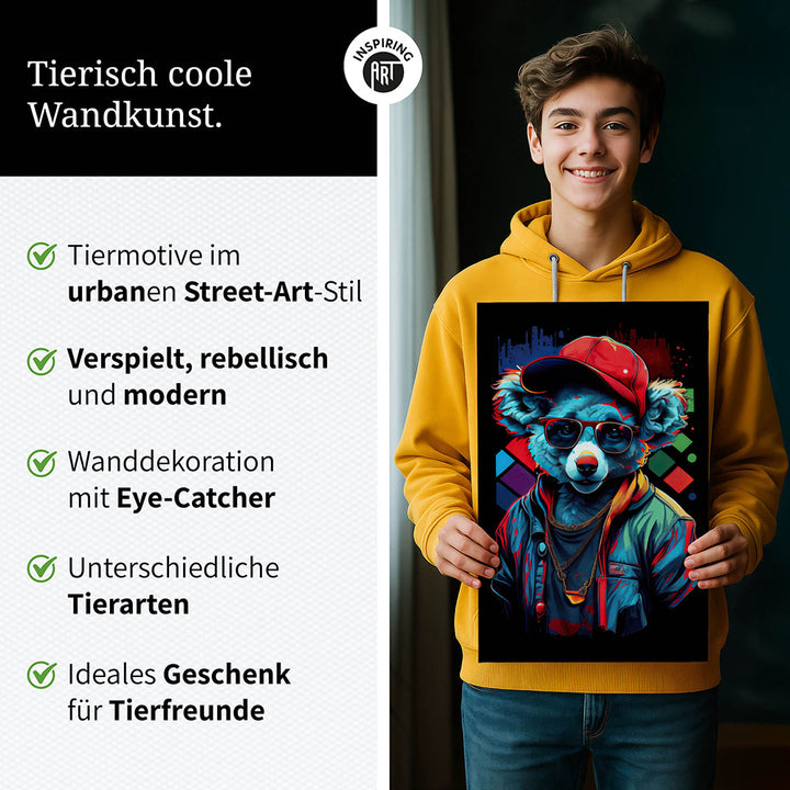 Koala Cuddles - Koala Wandbild - Tiermotiv Leinwand im Hochformat