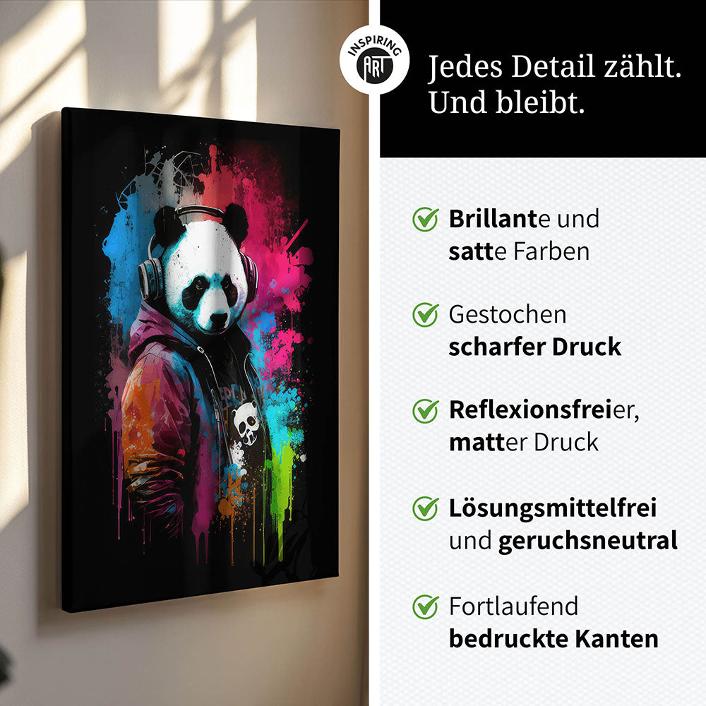 Leinwand Panda Bunt Kopfhörer
