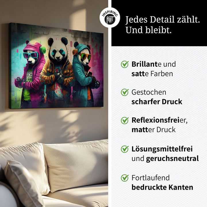 Wandbild Bild Pandabär Cool Bunt Brille