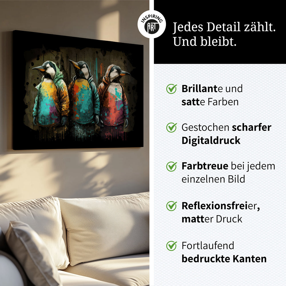 Wandbild Pinguine Bunt 