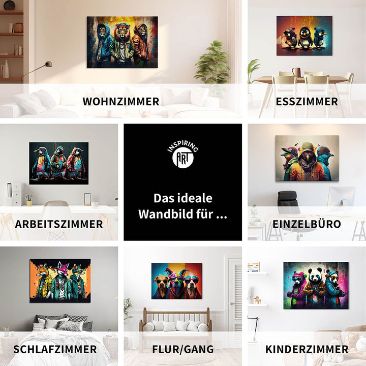 Verschiedene Tiere in cooler Optik als Wandbild auf Leinwand