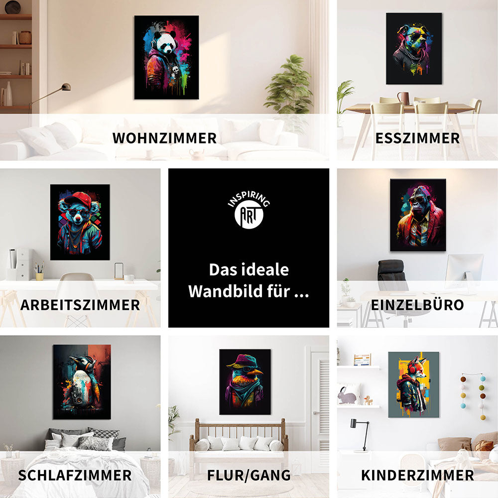 Verschiedene Tiere in cooler Optik als Wandbild auf Leinwand