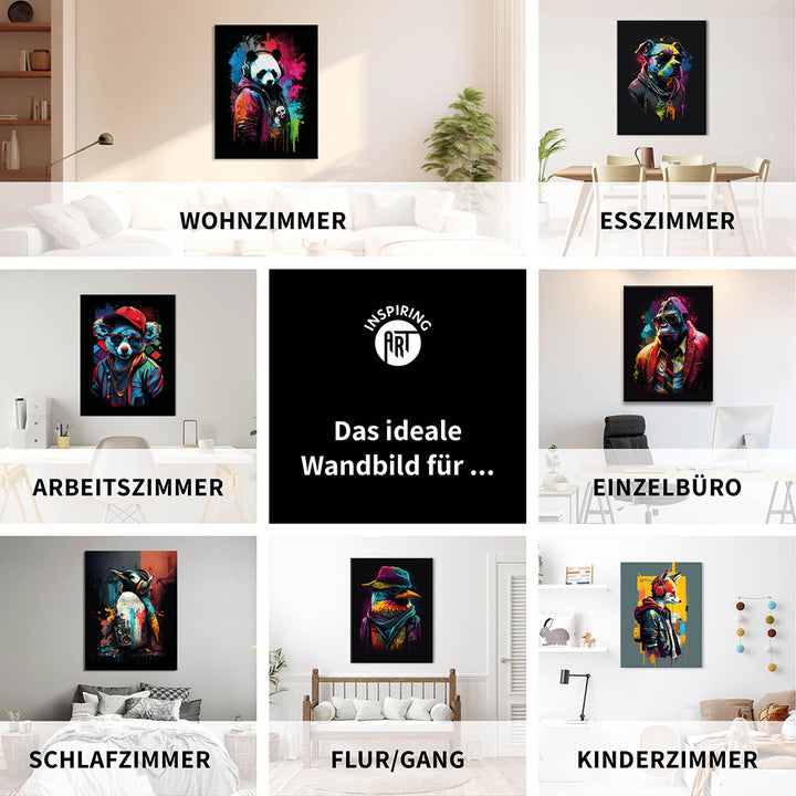 Verschiedene Tiere in cooler Optik als Wandbild auf Leinwand