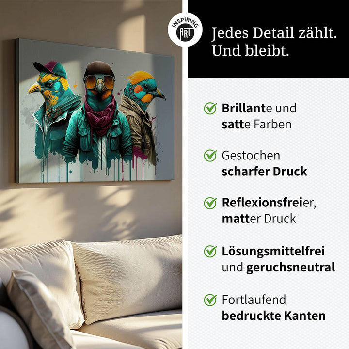 Leinwand Bild Vögel bunt cool