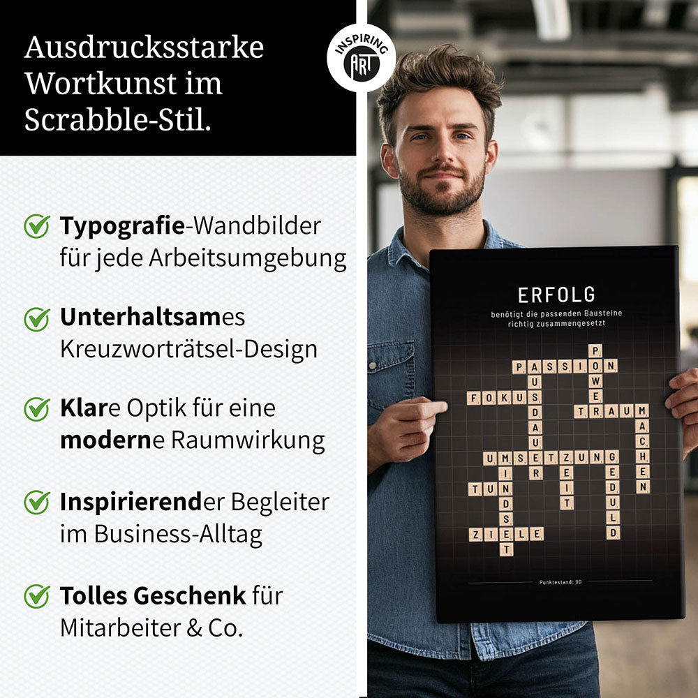 Erfolg - Crossword-Wandbild - Leinwand im Hochformat - Scrabble Design