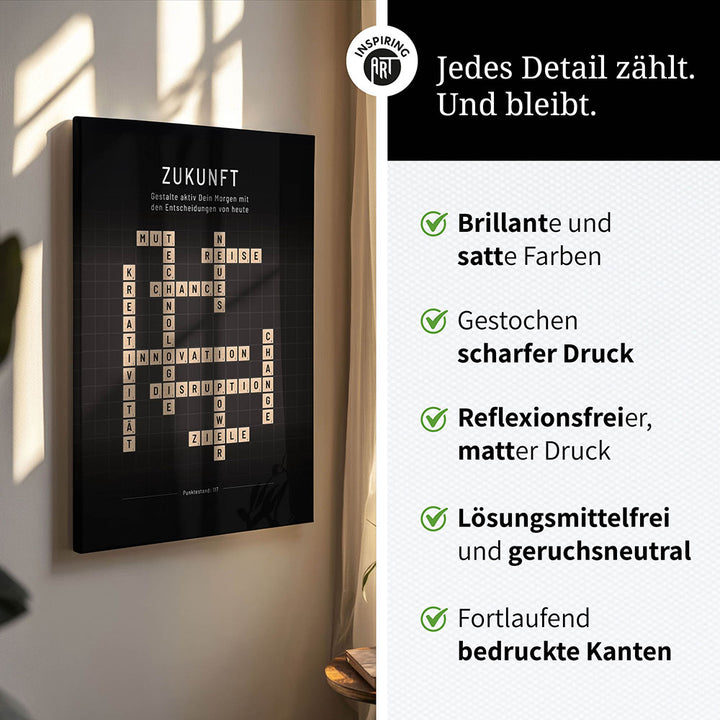 Zukunft - Crossword-Wandbild - Leinwand im Hochformat - Scrabble Design