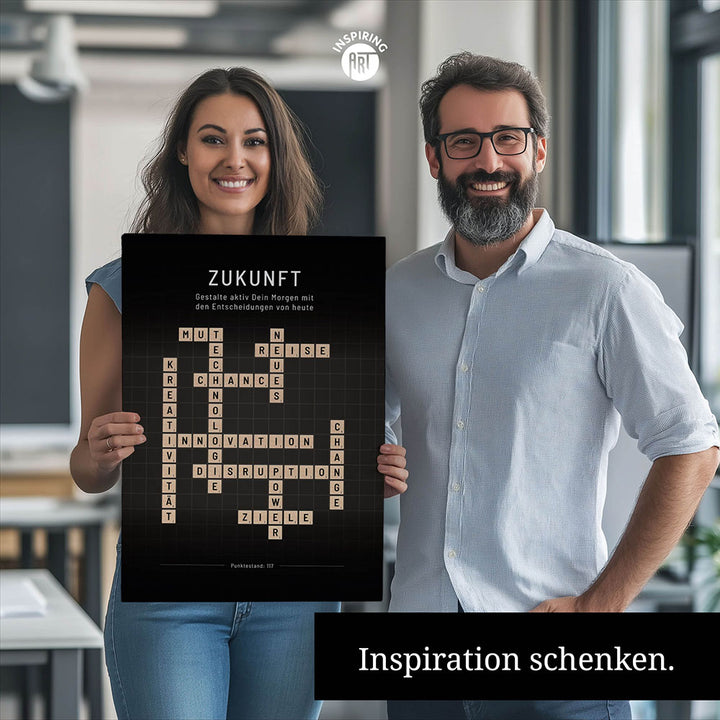 Zukunft - Crossword-Wandbild - Leinwand im Hochformat - Scrabble Design