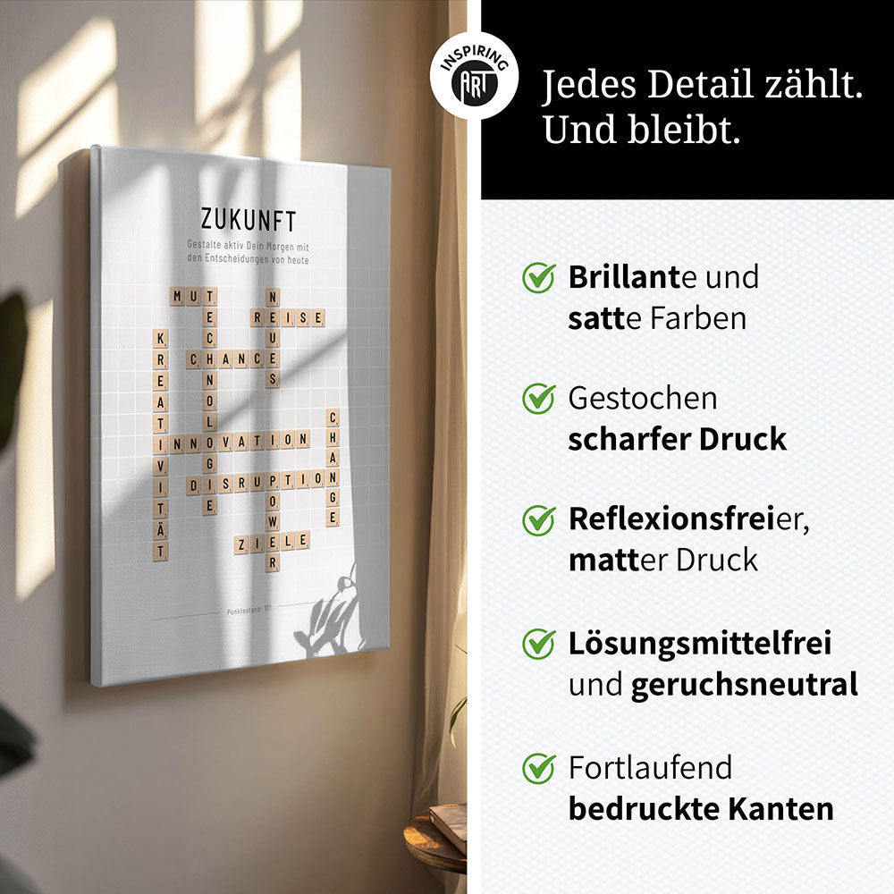 Zukunft - Crossword-Wandbild - Leinwand im Hochformat - Scrabble Design