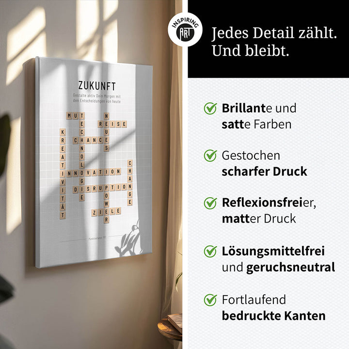 Zukunft - Crossword-Wandbild - Leinwand im Hochformat - Scrabble Design