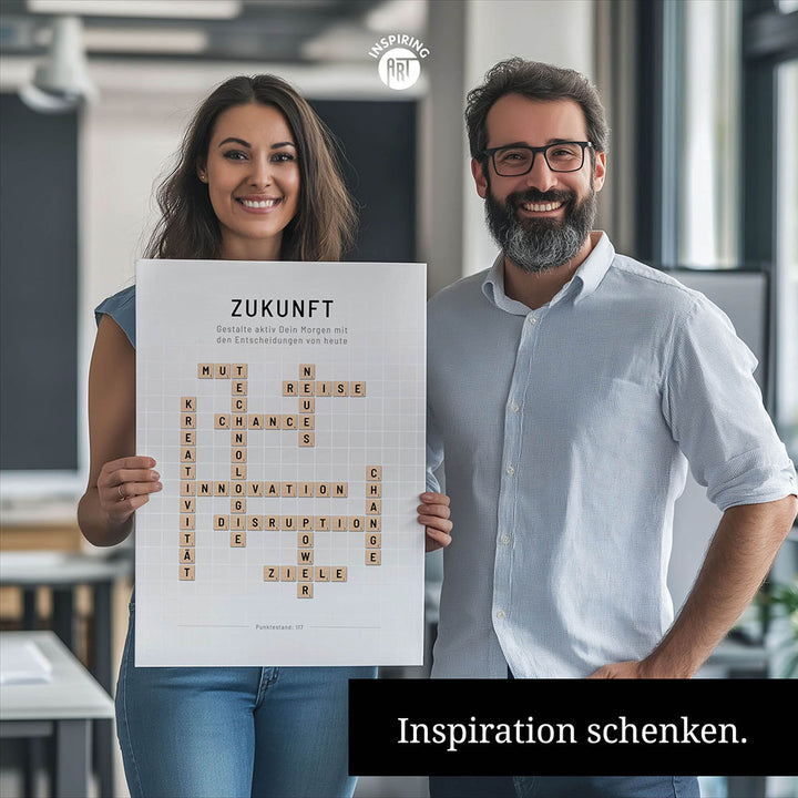 Zukunft - Crossword-Wandbild - Leinwand im Hochformat - Scrabble Design