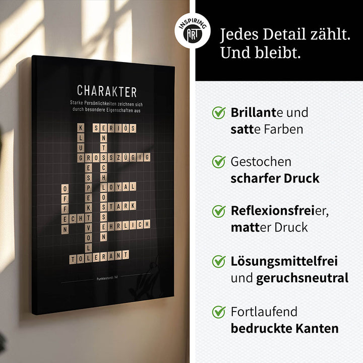 Charakter - Crossword-Wandbild - Leinwand im Hochformat - Scrabble Design