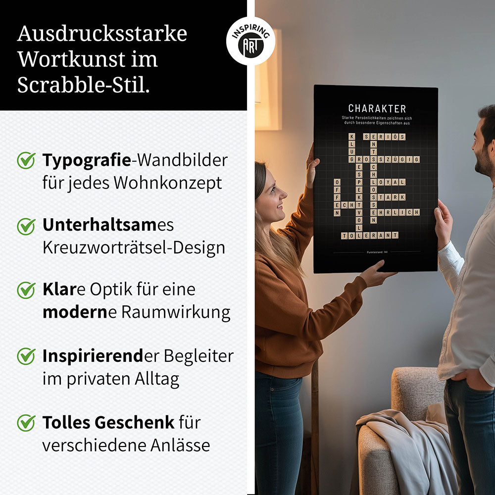 Charakter - Crossword-Wandbild - Leinwand im Hochformat - Scrabble Design