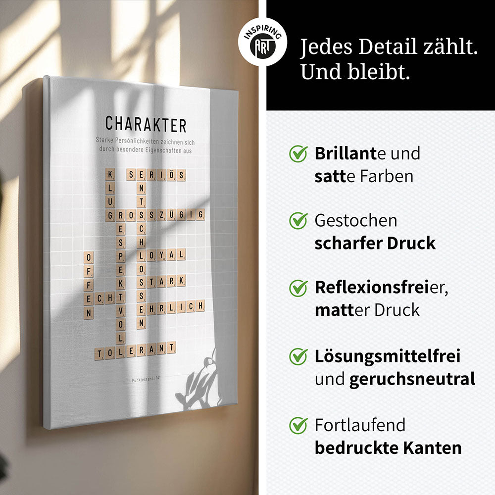 Charakter - Crossword-Wandbild - Leinwand im Hochformat - Scrabble Design