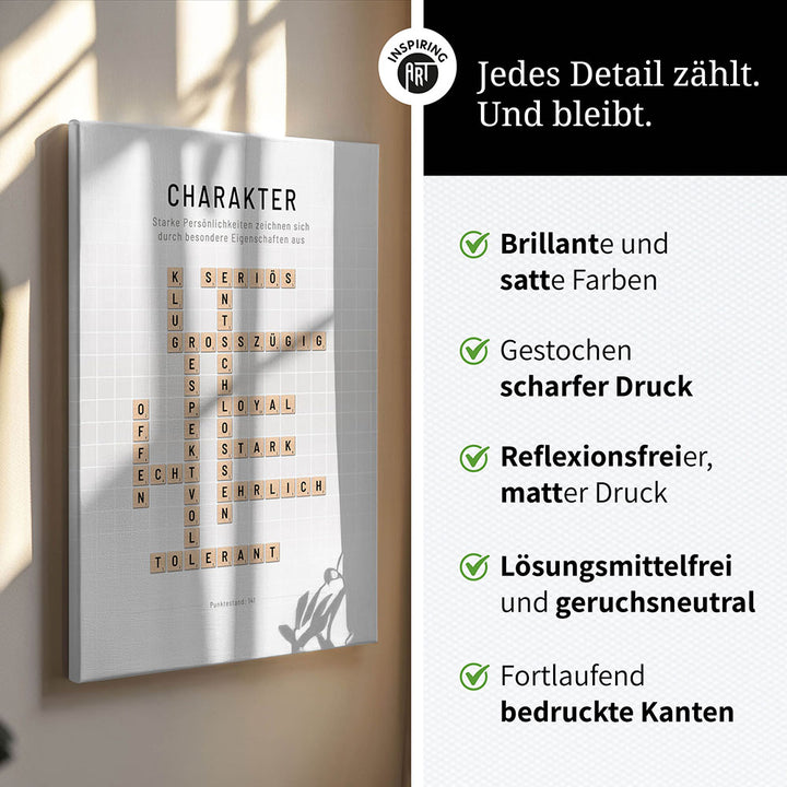Charakter - Crossword-Wandbild - Leinwand im Hochformat - Scrabble Design