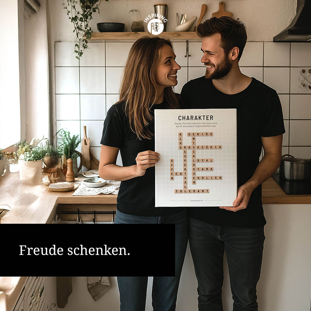 Charakter - Crossword-Wandbild - Leinwand im Hochformat - Scrabble Design
