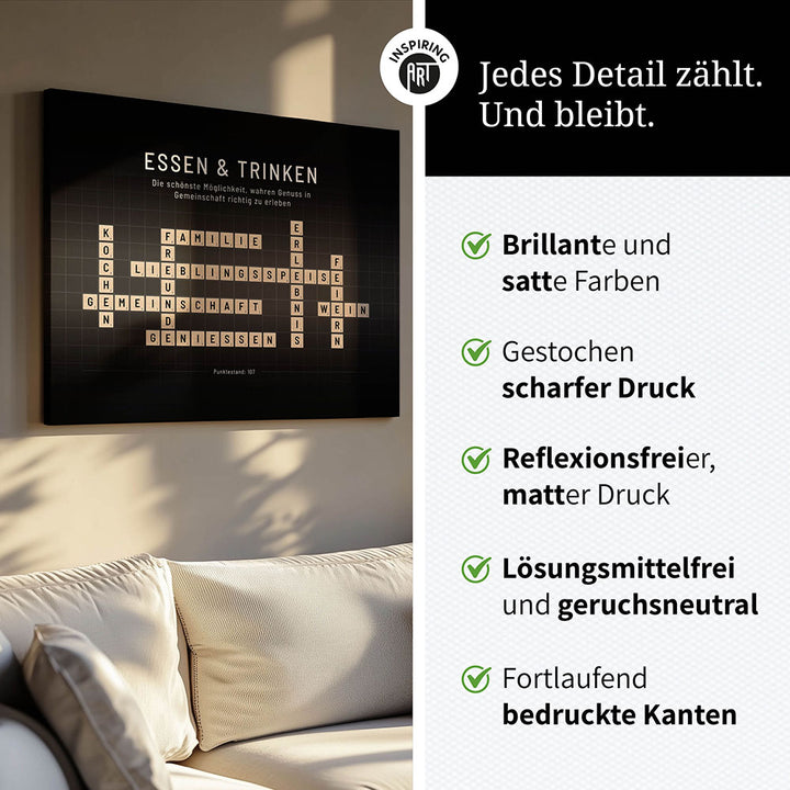 Essen & Trinken - Crossword-Wandbild - Leinwand im Querformat - Scrabble Design