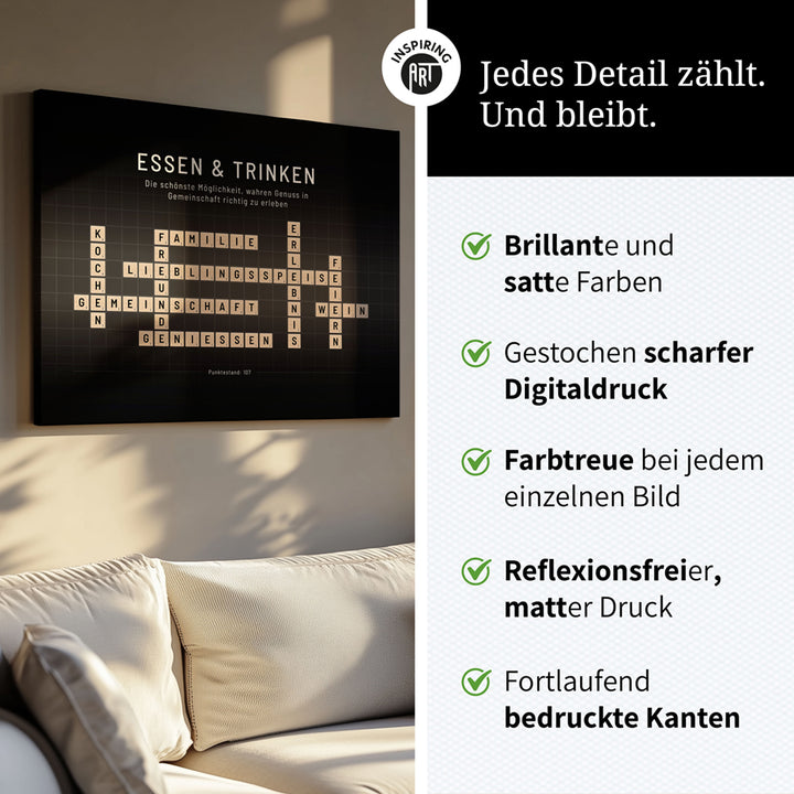 Essen & Trinken - Crossword-Wandbild - Leinwand im Querformat - Scrabble Design