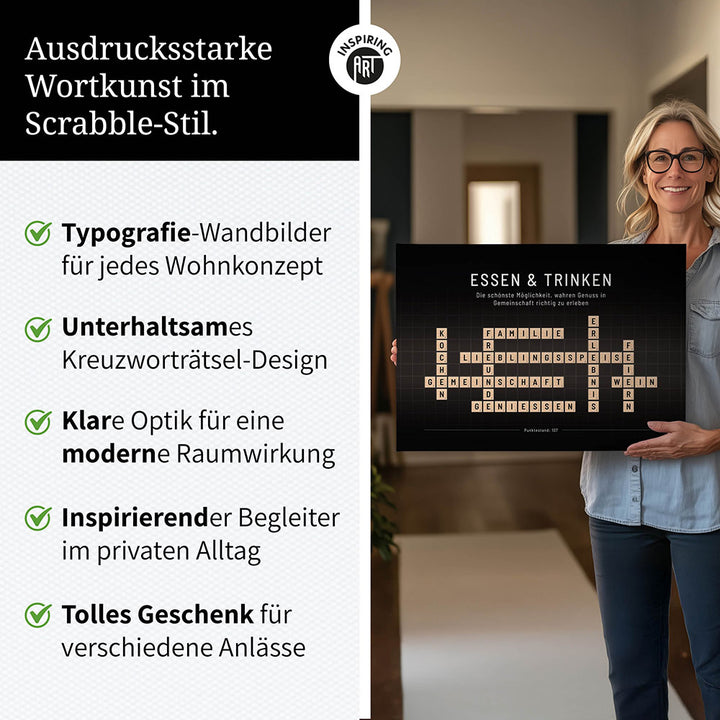 Essen & Trinken - Crossword-Wandbild - Leinwand im Querformat - Scrabble Design