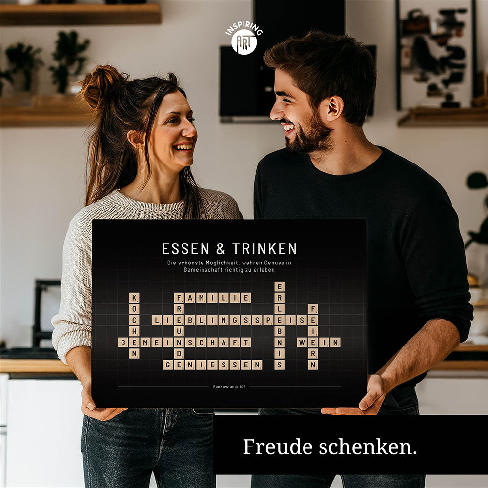 Essen & Trinken - Crossword-Wandbild - Leinwand im Querformat - Scrabble Design