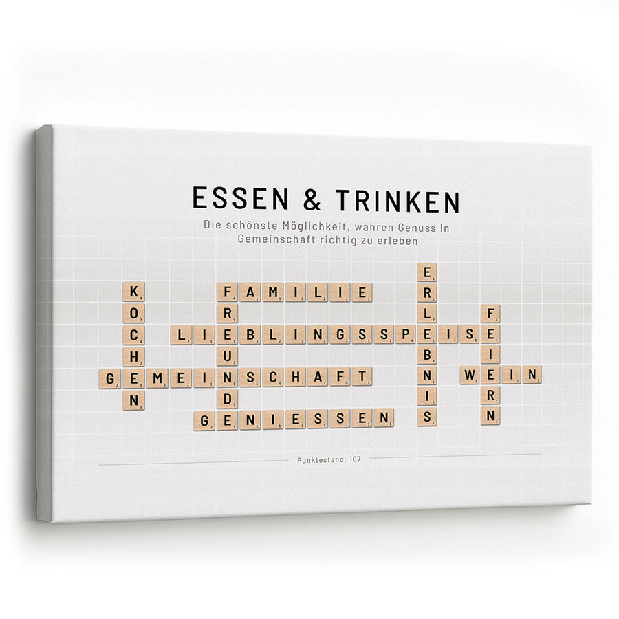 Leinwandbild Scrabble Design Essen Trinken