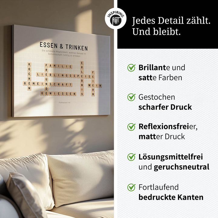 Essen & Trinken - Crossword-Wandbild - Leinwand im Querformat - Scrabble Design