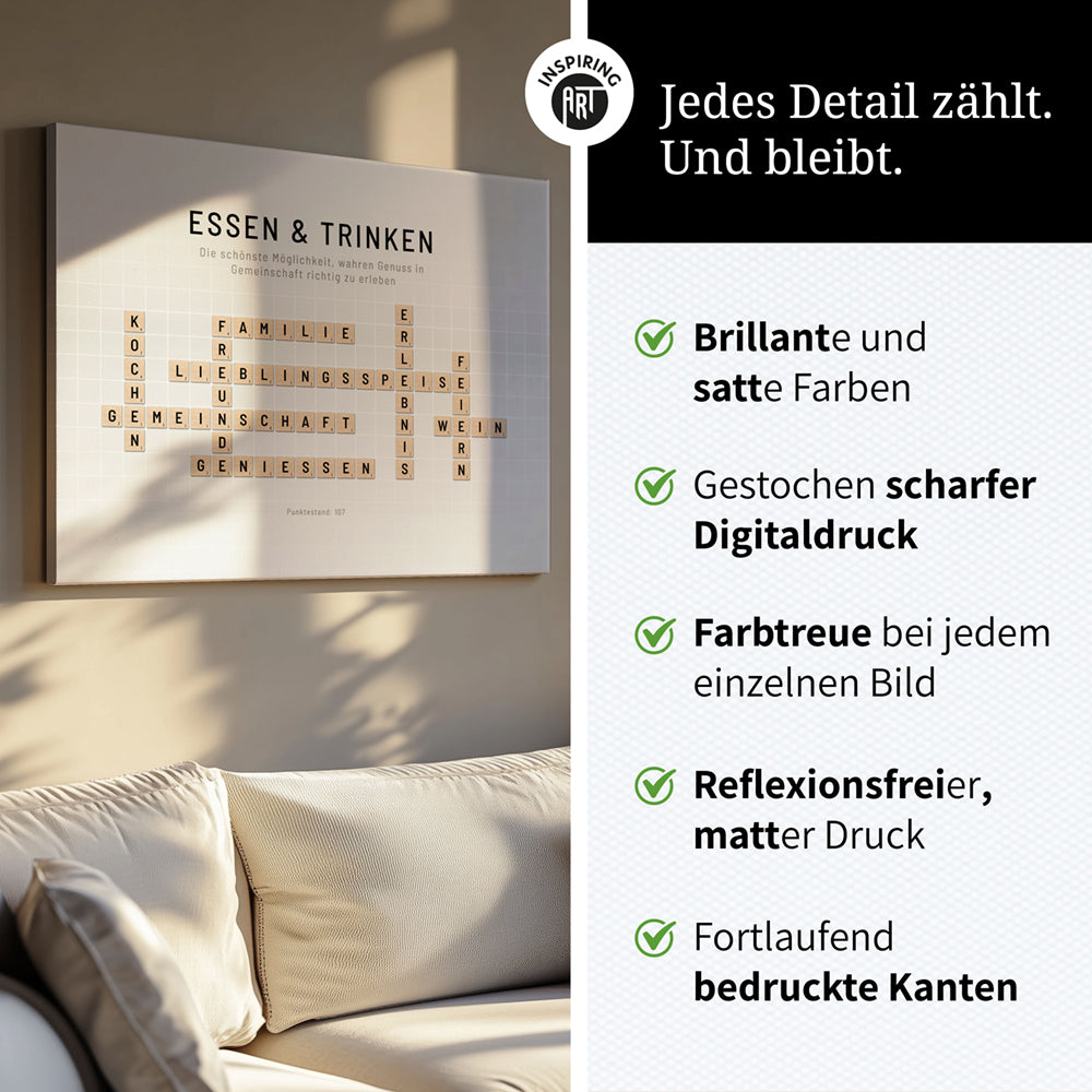 Essen & Trinken - Crossword-Wandbild - Leinwand im Querformat - Scrabble Design