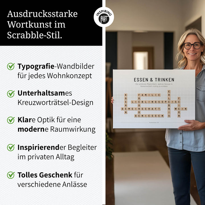 Essen & Trinken - Crossword-Wandbild - Leinwand im Querformat - Scrabble Design