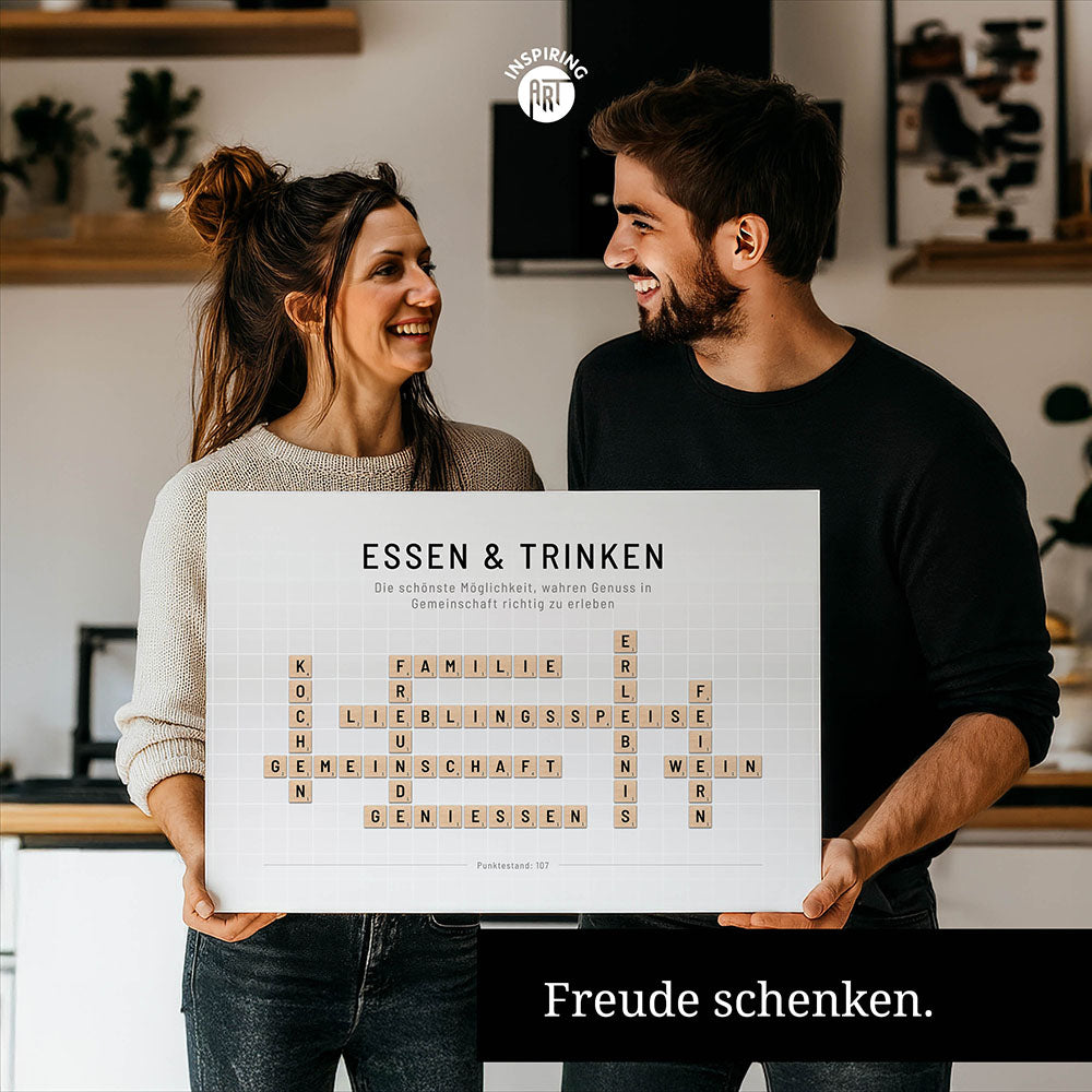 Essen & Trinken - Crossword-Wandbild - Leinwand im Querformat - Scrabble Design