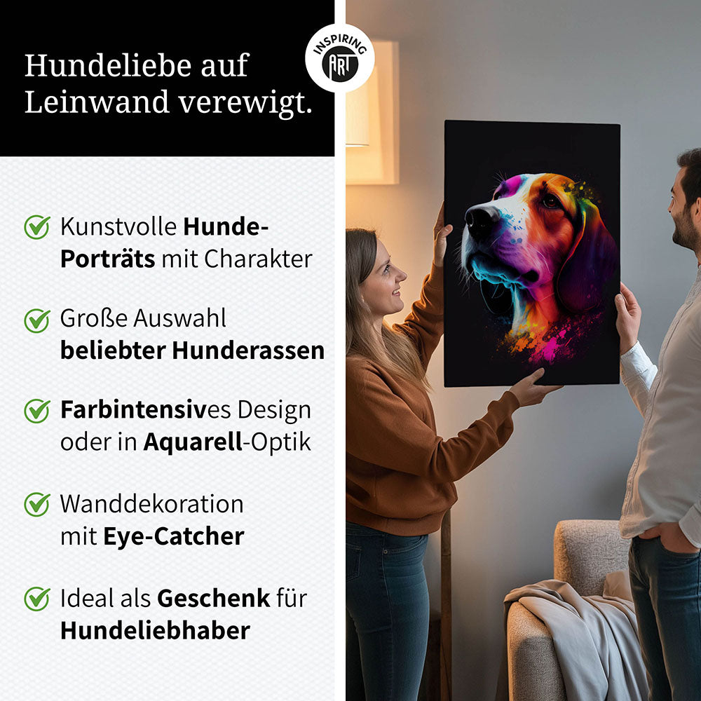 Beagle Amy - Hunde Wandbild - Dogs Art Leinwand ColorWorld im Hochformat