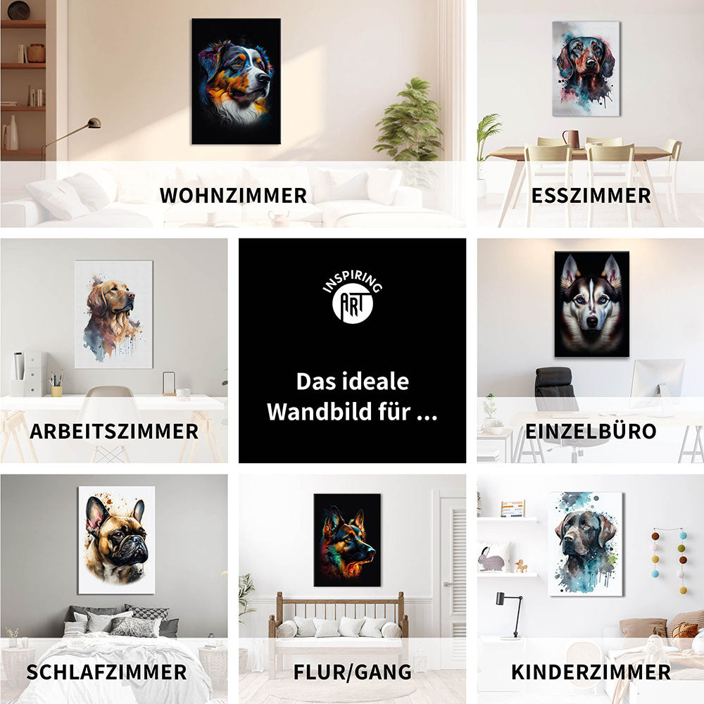Verschiedene Hunderassen als Wandbild auf Leinwand