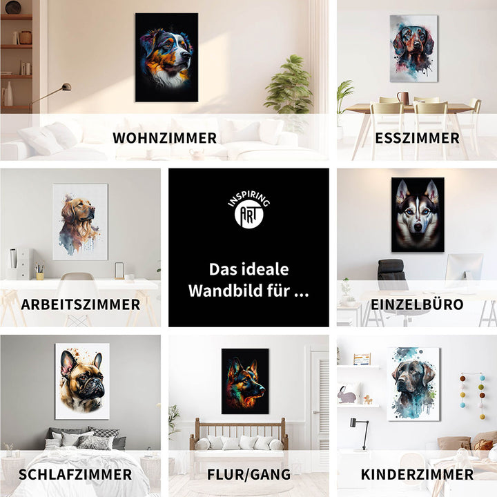 Verschiedene Hunderassen als Wandbild auf Leinwand