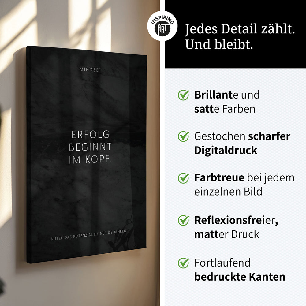 Erfolg beginnt im Kopf. – Leinwand Wandbild Motivation