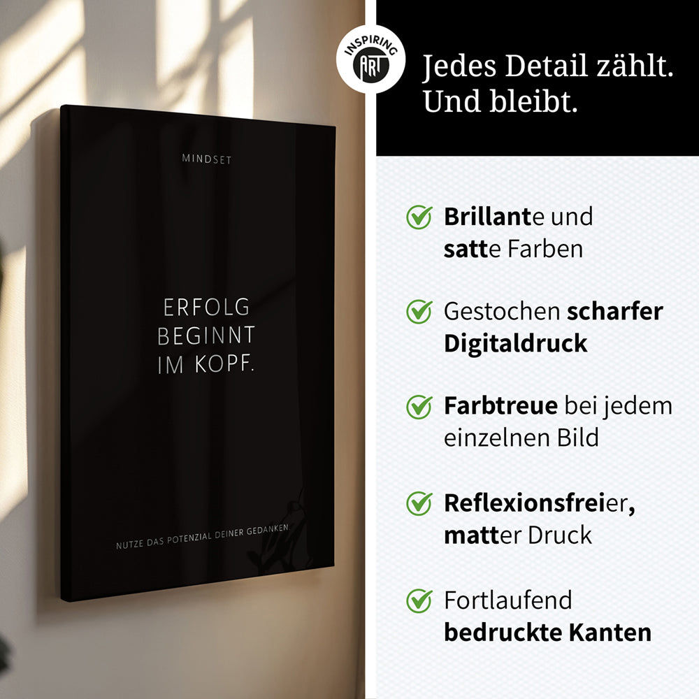 Erfolg beginnt im Kopf. – Leinwand Wandbild Motivation