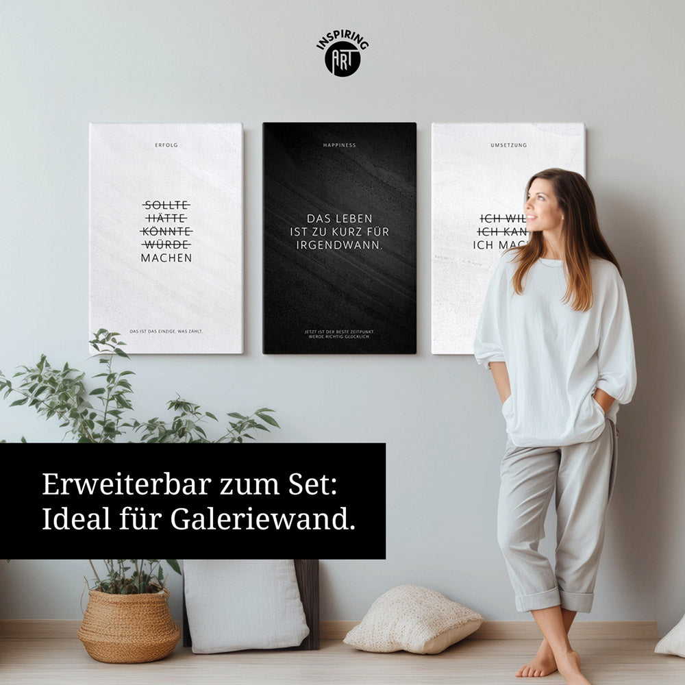 Tanze! Vor allem aus der Reihe. – Leinwand Wandbild Motivation