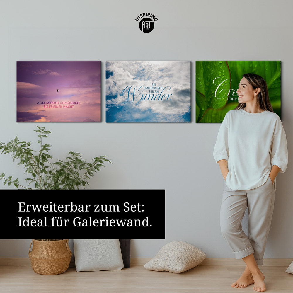 Träume mal darüber nach. – Leinwandbild mit Affirmation