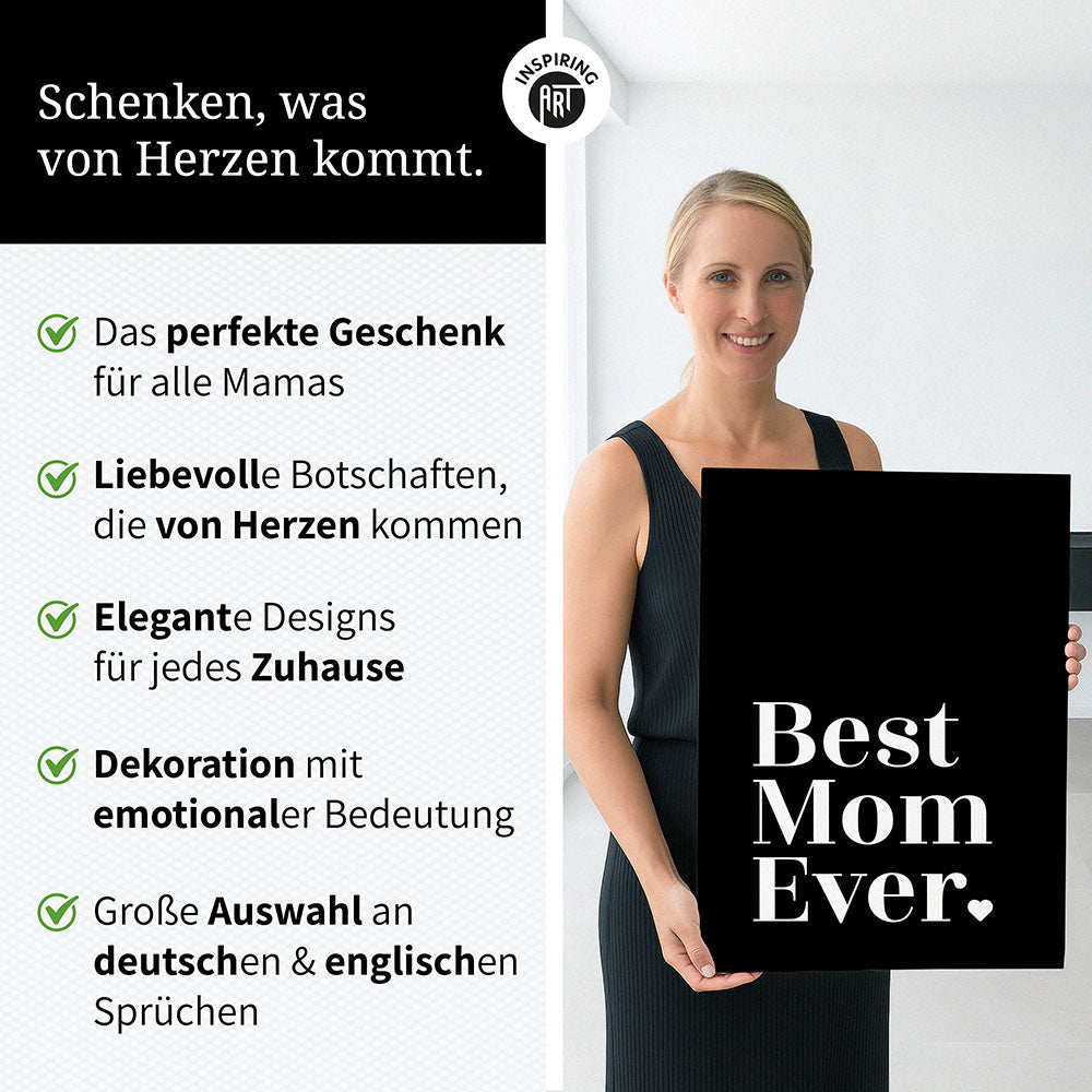 "Best mom ever" Typografie - Leinwandbild in Schwarz-Weiß